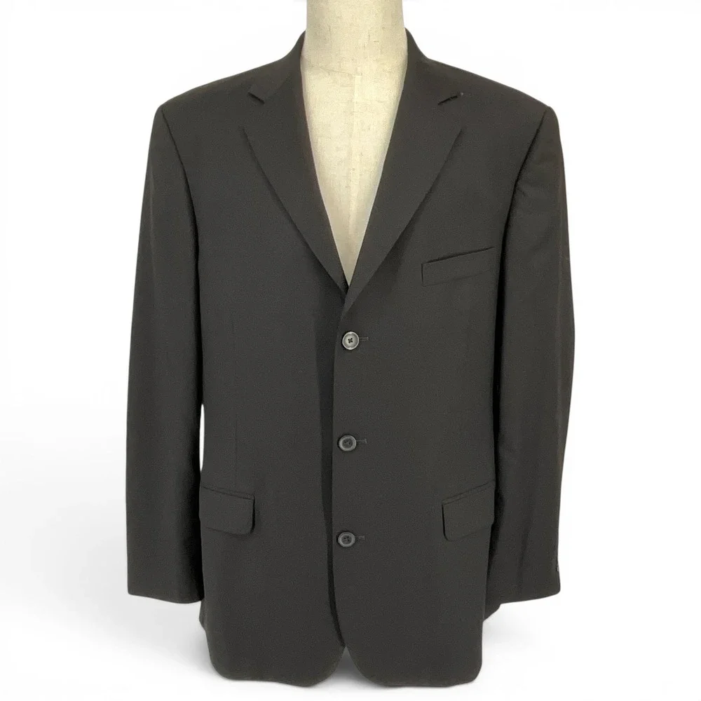 Structure Mens 44L Black 100% Wool 3 Button Blazer‎ Sport Coat Jacket Cut